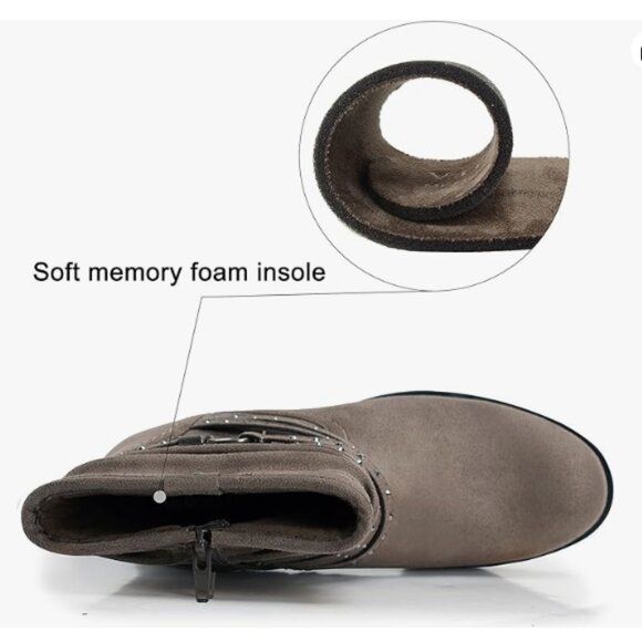 Women's Mid Calf Boot,Round Toe Low Heel Comfort Slouchy Bootie with Side Zipper - Picture 3 of 5